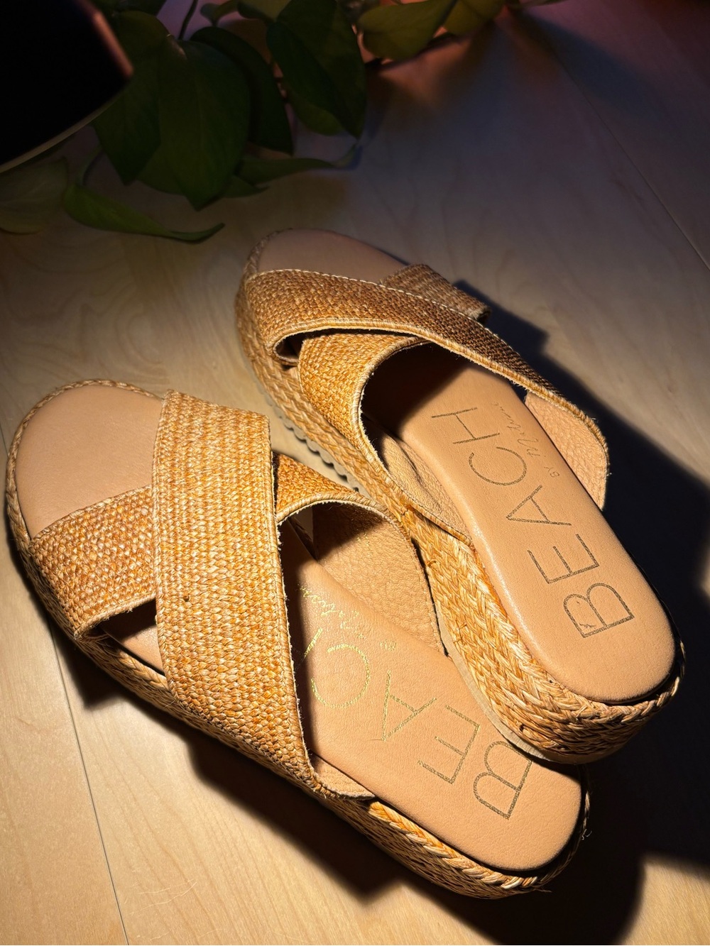 Matisse Beach Woven Crisscross Slides in Natural Tan